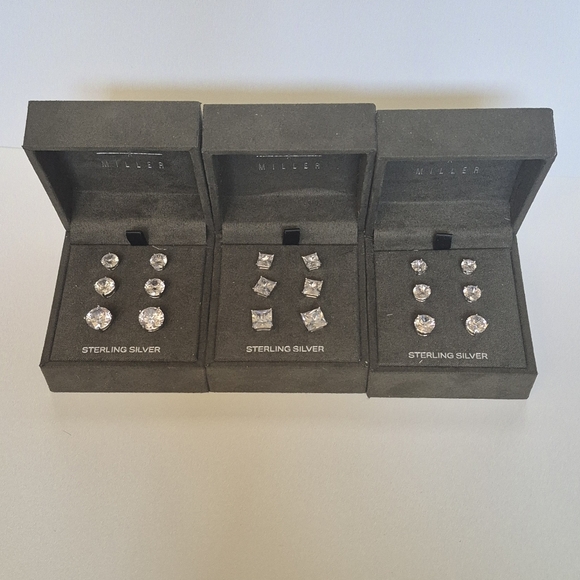 Sterling Silver Stud Earrings Set - Picture 11 of 12